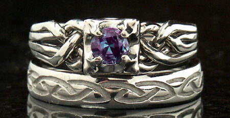 Celtic knotwork engagement ring - puzzle engagement ring - alexandrite - with recessed eternal knot band