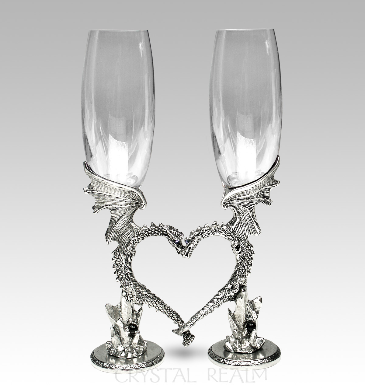 Dragon heart champagne flutes with Austrian crystals