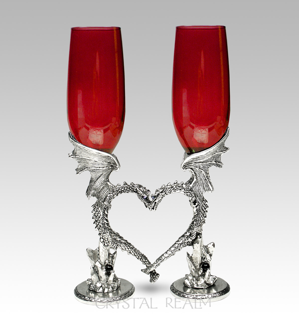 dragon heart toasting flutes in ruby red