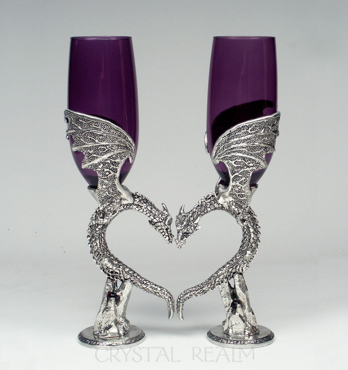 purple dragon heart champagne glasses