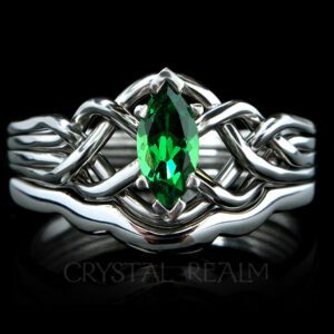 4 piece puzzle ring with one half carat tsavorite green garnet and custom fit shadow band