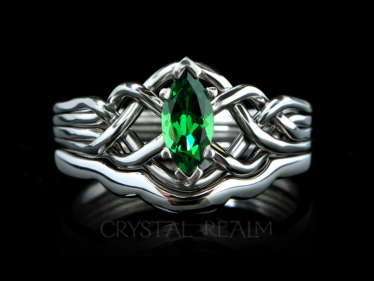 4 piece puzzle ring with one half carat tsavorite green garnet and custom fit shadow band