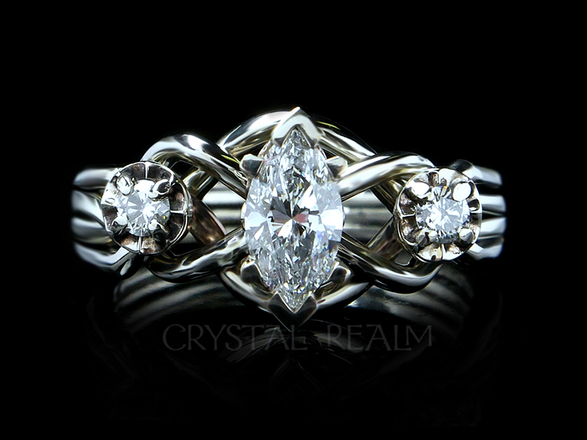 three diamond puzzle engagement ring in palladium