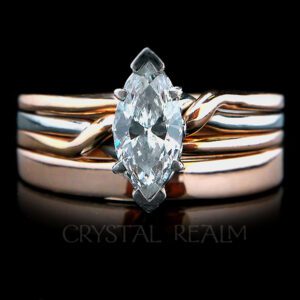 Trinity puzzle ring with diamond and custom wedding band